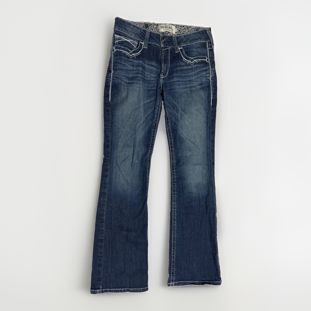 Ariat R.E.A.L. Mid Rise Entwined Boot Cut Jeans Women's 30R Marine Western